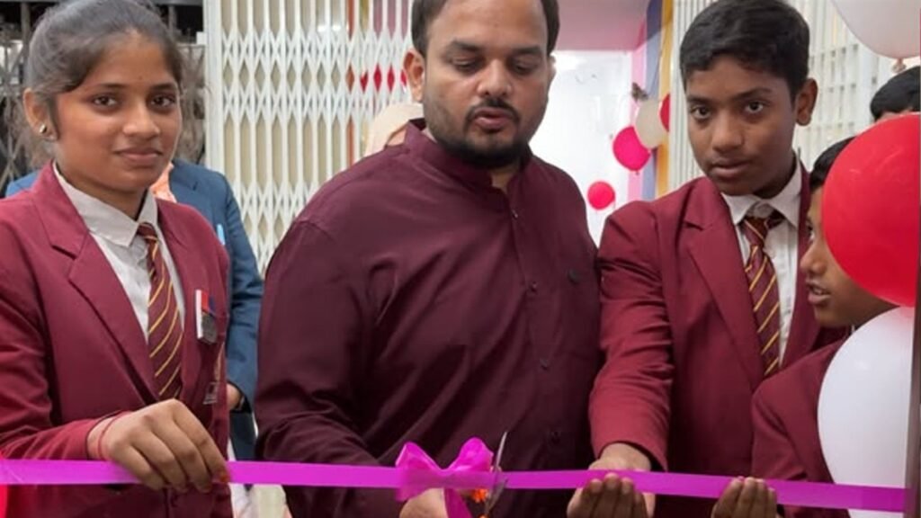 AI lab inauguration at LAKSH International School, Kisannagar - ribbon cutting with students