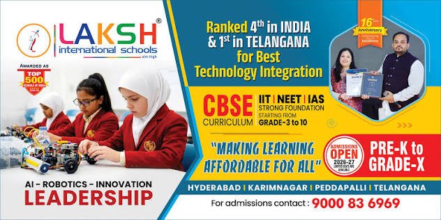 LAKSH International Schools AI, robotics and innovation banner - ranked 4th in India and 1st in Telangana for technology integration