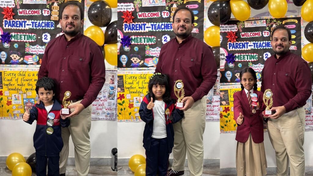 Parent teacher meeting 2 at LAKSH Vijaynagar Colony - class toppers receive Topper trophies