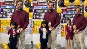 Parent teacher meeting 2 at LAKSH Vijaynagar Colony - class toppers receive Topper trophies