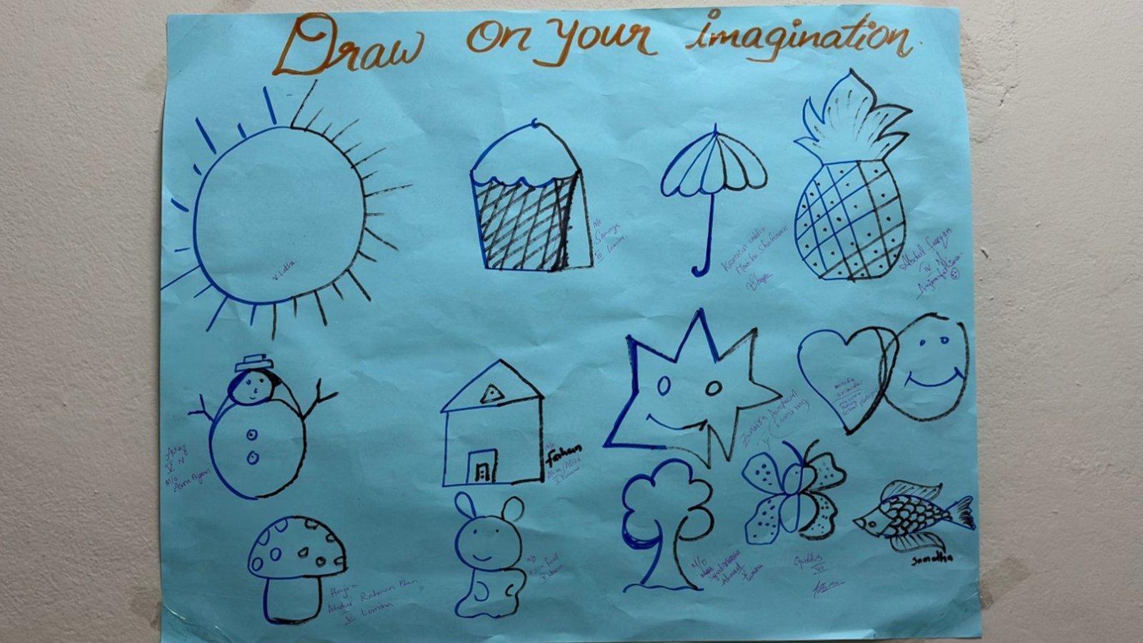 Draw on Your Imagination activity display at PTM 3, LAKSH Kisannagar