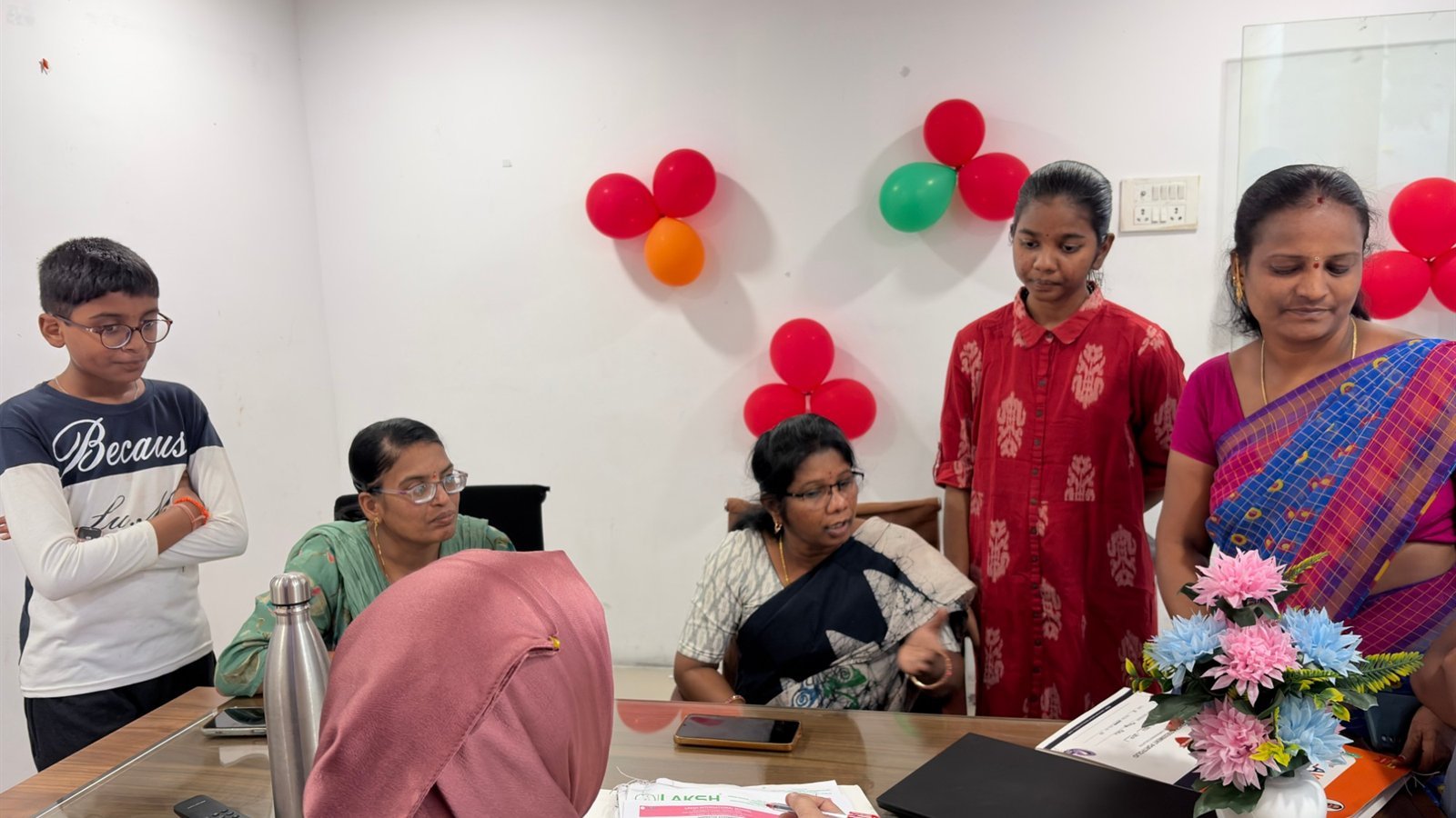 Parents and teachers discussing student progress at PTM 3, LAKSH Kisannagar