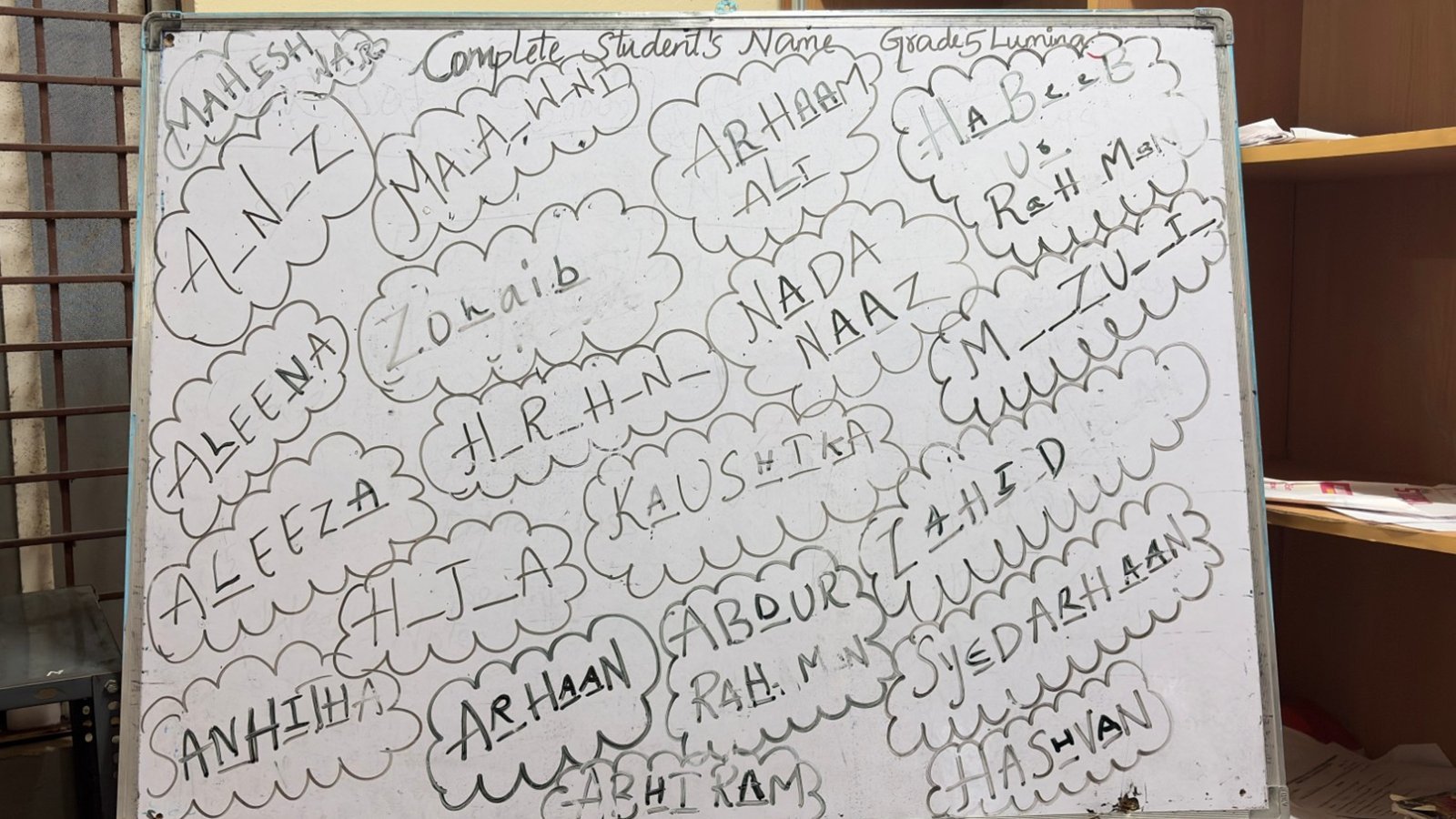 Complete the Student Name whiteboard activity for Grade V Lumina at PTM 3
