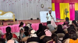 Dr. Mohammad Mustaq Ali, Chairman of LAKSH Group of Schools, leading the teacher training session at Royal Garden, Karimnagar